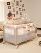 KINDERKRAFT Patut pliabil pentru copii Leody UP Beige cu 2 nivele dimensiuni 120x60 cm accesorii incluse