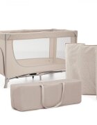 KINDERKRAFT Patut travel Joy 2 Beige cu 2 nivele dubla protectie impotriva auto-plierii intrare laterala cu fermoar carusel masuta de infasat si organizator incluse