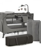 KINDERKRAFT Patut travel Joy 2 Dark Grey cu 2 nivele dubla protectie impotriva auto-plierii intrare laterala cu fermoar carusel masuta de infasat si organizator incluse