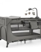 KINDERKRAFT Patut travel Joy 2 Dark Grey cu 2 nivele dubla protectie impotriva auto-plierii intrare laterala cu fermoar carusel masuta de infasat si organizator incluse