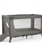 KINDERKRAFT Patut travel Joy 2 Dark Grey cu 2 nivele dubla protectie impotriva auto-plierii intrare laterala cu fermoar carusel masuta de infasat si organizator incluse