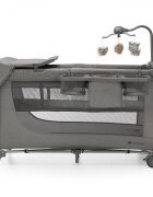 KINDERKRAFT Patut travel Joy 2 Dark Grey cu 2 nivele dubla protectie impotriva auto-plierii intrare laterala cu fermoar carusel masuta de infasat si organizator incluse