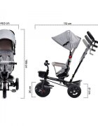 KINDERKRAFT Tricicleta pentru copii Aveo Light Grey de la 9 luni cu sezut rotativ suport pentru picioare maner cu control al directiei gentuta si cos pentru accesorii