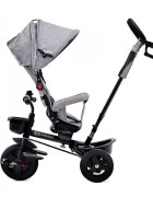 KINDERKRAFT Tricicleta pentru copii Aveo Light Grey de la 9 luni cu sezut rotativ suport pentru picioare maner cu control al directiei gentuta si cos pentru accesorii