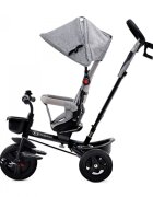KINDERKRAFT Tricicleta pentru copii Aveo Light Grey de la 9 luni cu sezut rotativ suport pentru picioare maner cu control al directiei gentuta si cos pentru accesorii