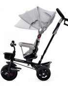KINDERKRAFT Tricicleta pentru copii Aveo Light Grey de la 9 luni cu sezut rotativ suport pentru picioare maner cu control al directiei gentuta si cos pentru accesorii