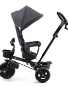 KINDERKRAFT Tricicleta pentru copii Aveo Malachite Grey de la 9 luni cu sezut rotativ suport pentru picioare maner cu control al directiei gentuta si cos pentru accesorii