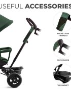 KINDERKRAFT Tricicleta pentru copii Aveo Mystic Green de la 9 luni cu sezut rotativ suport pentru picioare maner cu control al directiei gentuta si cos pentru accesorii