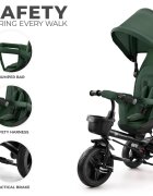 KINDERKRAFT Tricicleta pentru copii Aveo Mystic Green de la 9 luni cu sezut rotativ suport pentru picioare maner cu control al directiei gentuta si cos pentru accesorii