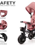 KINDERKRAFT Tricicleta pentru copii Aveo Rose Pink de la 9 luni cu sezut rotativ suport pentru picioare maner cu control al directiei gentuta si cos pentru accesorii