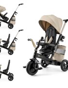 KINDERKRAFT Tricicleta pentru copii Easytwist Beige cu scaun reversibil pozitie de somn cauciucuri PU protectie UV de la varsta de 9 luni