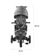 KINDERKRAFT Tricicleta pentru copii Easytwist platinum grey cu sezut rotativ 360 grade maner cu control al directiei reglabil pe 4 niveluri suport pentru cana sac-rucsac pentru accesorii frana pe rotile din spate