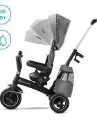 KINDERKRAFT Tricicleta pentru copii Easytwist platinum grey cu sezut rotativ 360 grade maner cu control al directiei reglabil pe 4 niveluri suport pentru cana sac-rucsac pentru accesorii frana pe rotile din spate