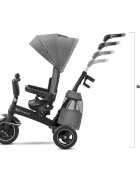 KINDERKRAFT Tricicleta pentru copii Easytwist platinum grey cu sezut rotativ 360 grade maner cu control al directiei reglabil pe 4 niveluri suport pentru cana sac-rucsac pentru accesorii frana pe rotile din spate