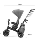 KINDERKRAFT Tricicleta pentru copii Easytwist platinum grey cu sezut rotativ 360 grade maner cu control al directiei reglabil pe 4 niveluri suport pentru cana sac-rucsac pentru accesorii frana pe rotile din spate