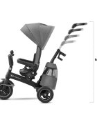 KINDERKRAFT Tricicleta pentru copii Easytwist platinum grey cu sezut rotativ 360 grade maner cu control al directiei reglabil pe 4 niveluri suport pentru cana sac-rucsac pentru accesorii frana pe rotile din spate