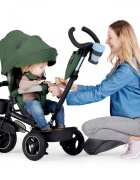 KINDERKRAFT Tricicleta pentru copii Spinstep Green 5 in 1 cu scaun reversibil maner cu control al directiei copertina XXl cu filtru UV roti rezistente PU spatar inalt si confortabil cu husa moale frana pe rotile din spat