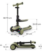 KINDERKRAFT Trotineta pentru copii Halley 2 Grassland Green reglabila pliabila roti Led luminoase cu scaunel