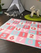 KNORR TOYS Covoras puzzle colorat Cifre si Litere Pink Rosa 110 piese 180x180 cm din spuma moale Eva izolator si antiderapant 0 luni+