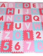 KNORR TOYS Covoras puzzle colorat Cifre si Litere Pink Rosa 110 piese 180x180 cm din spuma moale Eva izolator si antiderapant 0 luni+