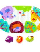 KNORR TOYS Set de baie 4 piese include covoras de baie din PVC 69x39 cm si 3 jucarii animalele junglei 6 luni+
