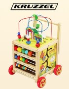 Kruzzel Antepremergator din lemn si Cub educativ 2-in-1 pentru copii cu multiple activitati educative cu abac labirint ceas