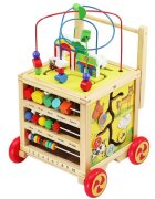 Kruzzel Antepremergator din lemn si Cub educativ 2-in-1 pentru copii cu multiple activitati educative cu abac labirint ceas