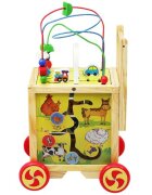 Kruzzel Antepremergator din lemn si Cub educativ 2-in-1 pentru copii cu multiple activitati educative cu abac labirint ceas