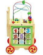 Kruzzel Antepremergator din lemn si cub educativ 2-in-1 pentru copii cu multiple activitati educative cu abac labirint ceas