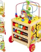 Kruzzel Antepremergator din lemn si cub educativ 2-in-1 pentru copii cu multiple activitati educative cu abac labirint ceas