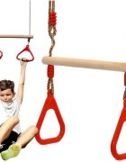 Kruzzel Leagan pentru copii model 2 in 1 include trapez de gimnastica si bara acrobatica din lemn inaltime reglabila max 100 kg
