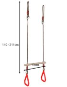 Kruzzel Leagan pentru copii model 2 in 1 include trapez de gimnastica si bara acrobatica din lemn inaltime reglabila max 100 kg