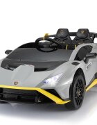 Lamborghini Masinuta electrica pentru copii cu licenta Huracan Silver Grey cu telecomanda parentala 2.4G motoare 2x39w acumulator 12V7Ahlumini ledmuzica centura de siguranta usi cu deschidere suspensii spate