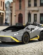 Lamborghini Masinuta electrica pentru copii cu licenta Huracan Silver Grey cu telecomanda parentala 2.4G motoare 2x39w acumulator 12V7Ahlumini ledmuzica centura de siguranta usi cu deschidere suspensii spate
