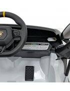 Lamborghini Masinuta electrica pentru copii Invencible alb 140W cu telecomanda sunete lumini panou audio scaun piele si roti din spuma Eva