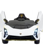 Lamborghini Masinuta electrica pentru copii Invencible alb 140W cu telecomanda sunete lumini panou audio scaun piele si roti din spuma Eva