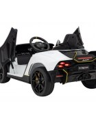 Lamborghini Masinuta electrica pentru copii Invencible alb 140W cu telecomanda sunete lumini panou audio scaun piele si roti din spuma Eva