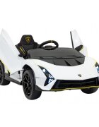 Lamborghini Masinuta electrica pentru copii Invencible alb 140W cu telecomanda sunete lumini panou audio scaun piele si roti din spuma Eva