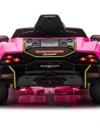 Lamborghini Masinuta electrica pentru copii Pink 70W cu echipare Premium si licentaRoti din spuma EvaDeschidere usi Lambo doorLumini LEDScaun pieleSuspensiiSlow StartTelecomanda 24GCentura sigurantaPornire la buton