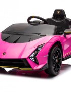 Lamborghini Masinuta electrica pentru copii Pink 70W cu echipare Premium si licentaRoti din spuma EvaDeschidere usi Lambo doorLumini LEDScaun pieleSuspensiiSlow StartTelecomanda 24GCentura sigurantaPornire la buton