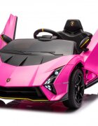 Lamborghini Masinuta electrica pentru copii Pink 70W cu echipare Premium si licentaRoti din spuma EvaDeschidere usi Lambo doorLumini LEDScaun pieleSuspensiiSlow StartTelecomanda 24GCentura sigurantaPornire la buton