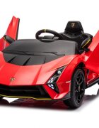 Lamborghini Masinuta electrica pentru copii Red 70W cu echipare Premium si licentaRoti din spuma EvaDeschidere usi Lambo doorLumini LEDScaun pieleSuspensiiSlow StartTelecomanda 24GCentura sigurantaPornire la buton