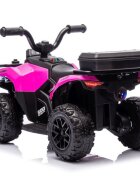 LeanToys Atv electric pentru copii GTS1155 Pink cu motor de 35W baterie 6V4.5Ah viteza maxima 1.5-2 kmh cu faruri luminoase roti din EVA panou muzical integrat Frana automata la eliberarea pedalei de acceleratie