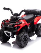 LeanToys Atv electric pentru copii GTS1155 Red cu motor de 35W baterie 6V4.5Ah viteza maxima 1.5-2 kmh cu faruri luminoase roti din EVA panou muzical integrat Frana automata la eliberarea pedalei de acceleratie