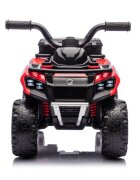 LeanToys Atv electric pentru copii GTS1155 Red cu motor de 35W baterie 6V4.5Ah viteza maxima 1.5-2 kmh cu faruri luminoase roti din EVA panou muzical integrat Frana automata la eliberarea pedalei de acceleratie