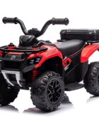 LeanToys Atv electric pentru copii GTS1155 Red cu motor de 35W baterie 6V4.5Ah viteza maxima 1.5-2 kmh cu faruri luminoase roti din EVA panou muzical integrat Frana automata la eliberarea pedalei de acceleratie