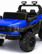 LeanToys Masinuta electrica pentru copii 22F Blue baterie 12V 10Ah tractiune integrala 4 motoare x 45W telecomanda 2.4G roti EVA scaun piele bluetooth USB card microSD si MP3 faruri LED 131 x 84 x 88 cm