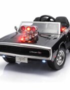 LeanToys Masinuta electrica pentru copii Dodge Charger RT Black motor 2x200W baterie de 24V7Ah telecomanda 2.4G faruri LED fataspate sistem audio integrat cu bluetooth USB card Micro SD intrare MP3 135 x 68 x 50 cm