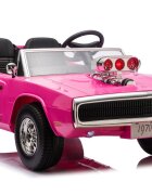 LeanToys Masinuta electrica pentru copii Dodge Charger RT Pink motor 2x200W baterie de 24V7Ah telecomanda 2.4G faruri LED fataspate sistem audio integrat cu bluetooth USB card Micro SD intrare MP3 135 x 68 x 50 cm