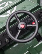 LeanToys Masinuta electrica pentru copii Military Jeep JH-103 Green cu 4 motoare de 45W baterie 12V7Ah faruri LED roti EVA telecomanda 2.4G design autentic panou multimedia USB Bluetooth dimensiune 110 x 60 x 58 cm